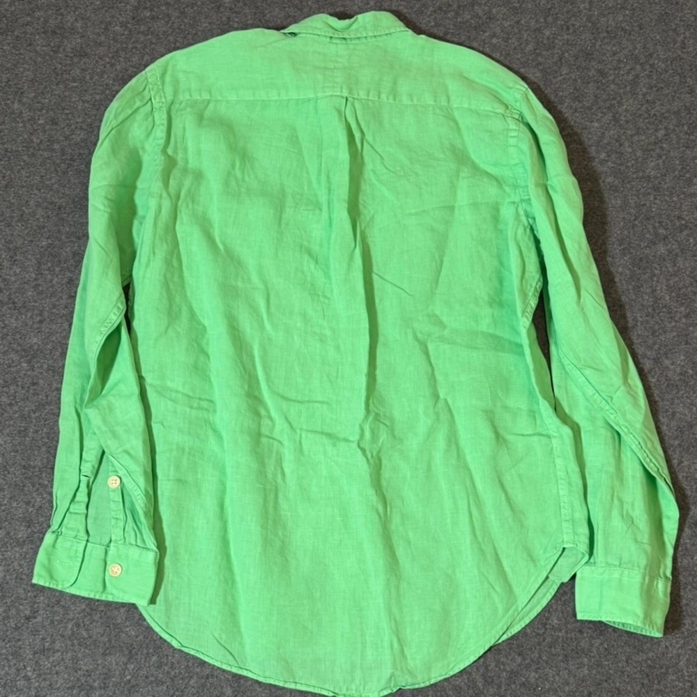 Polo Ralph Lauren Mens Medium Lime Green 100% Linen Button Down Utility Shirt - Picture 2 of 8
